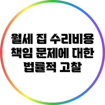 월세 집 수리비용 책임 문제에 대한 법률적 고찰