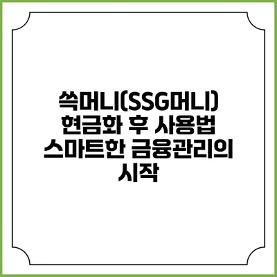 쓱머니(SSG머니) 현금화 후 사용법: 스마트한 금융관리의 시작